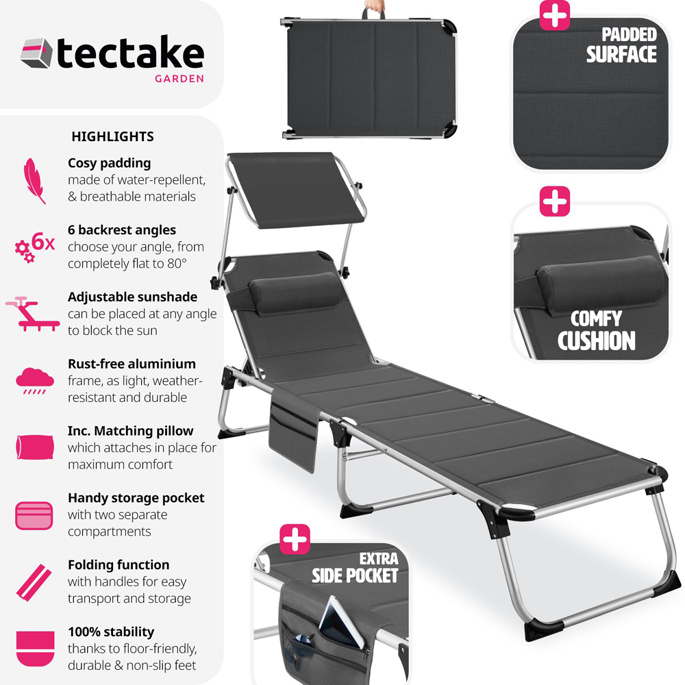 tectake Lorella Grey Aluminium Frame Foldable Sun Lounger Image 6