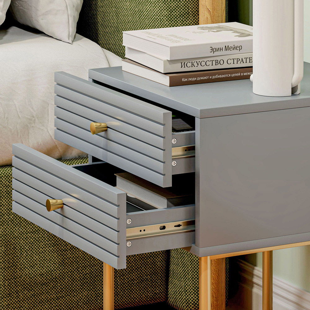 Portland 2 Drawer Grey Bedside Table Set of 2 Image 3