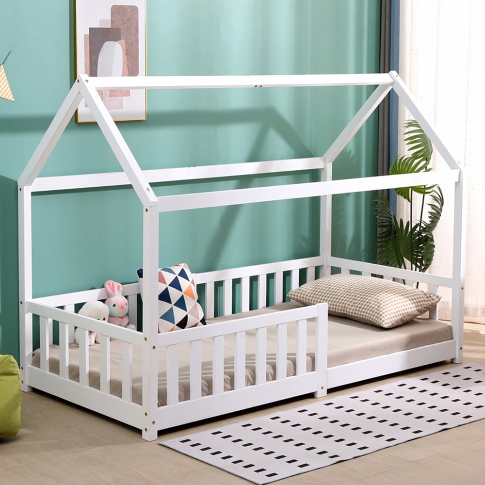 Portland Wood House White Kids Bed Frame Image 1