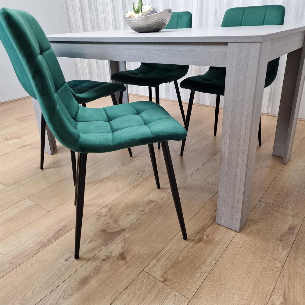 Portland 4 Seater Velvet Dining Set Grey and Green Image 3