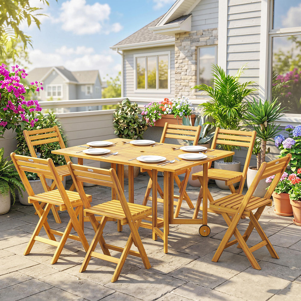 Outsunny 6 Seater Extendable Garden Dining Set Natural Image 3