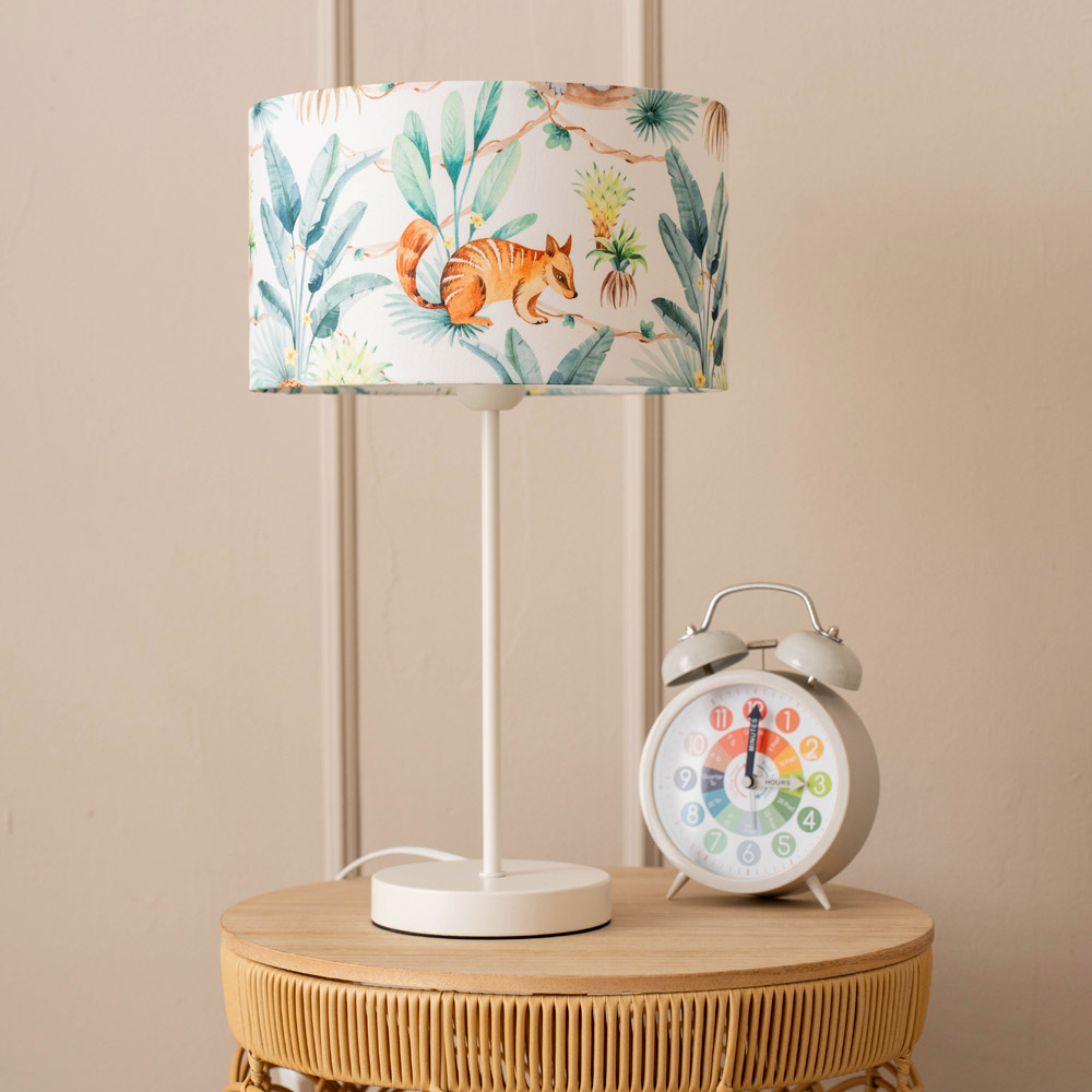 ValueLights Charlie Jungle Print Shade White Table Lamp and Bulb Image 3