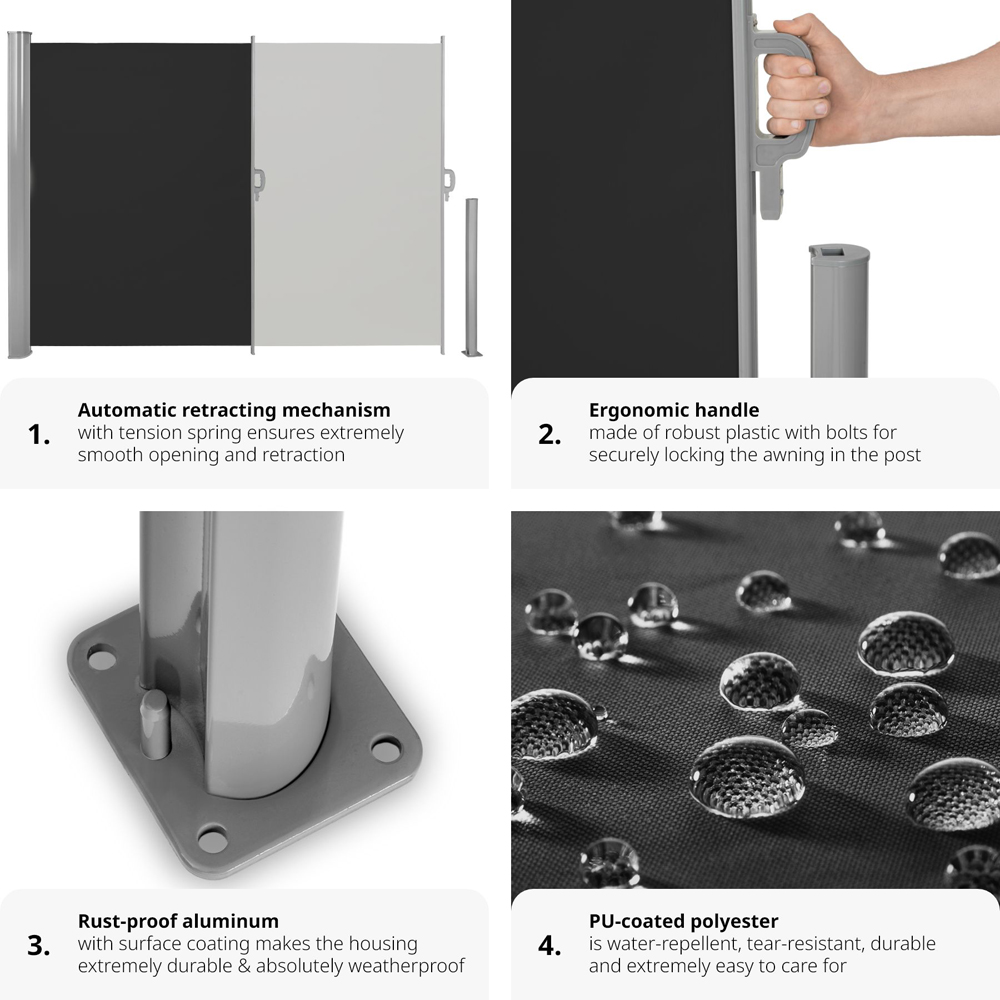tectake Black Retractable Side Awning 1.6 x 3m Image 4