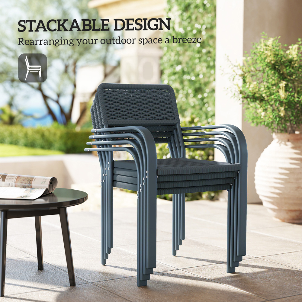 Outsunny Set of 4 Dark Grey Rattan Effect Stackable Garden Chairs Image 7