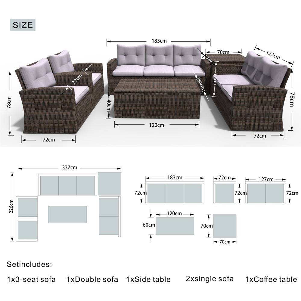 Direct wicker Brown 7 Seater Rattan Garden Sofa Set with Storage Boxes Image 9