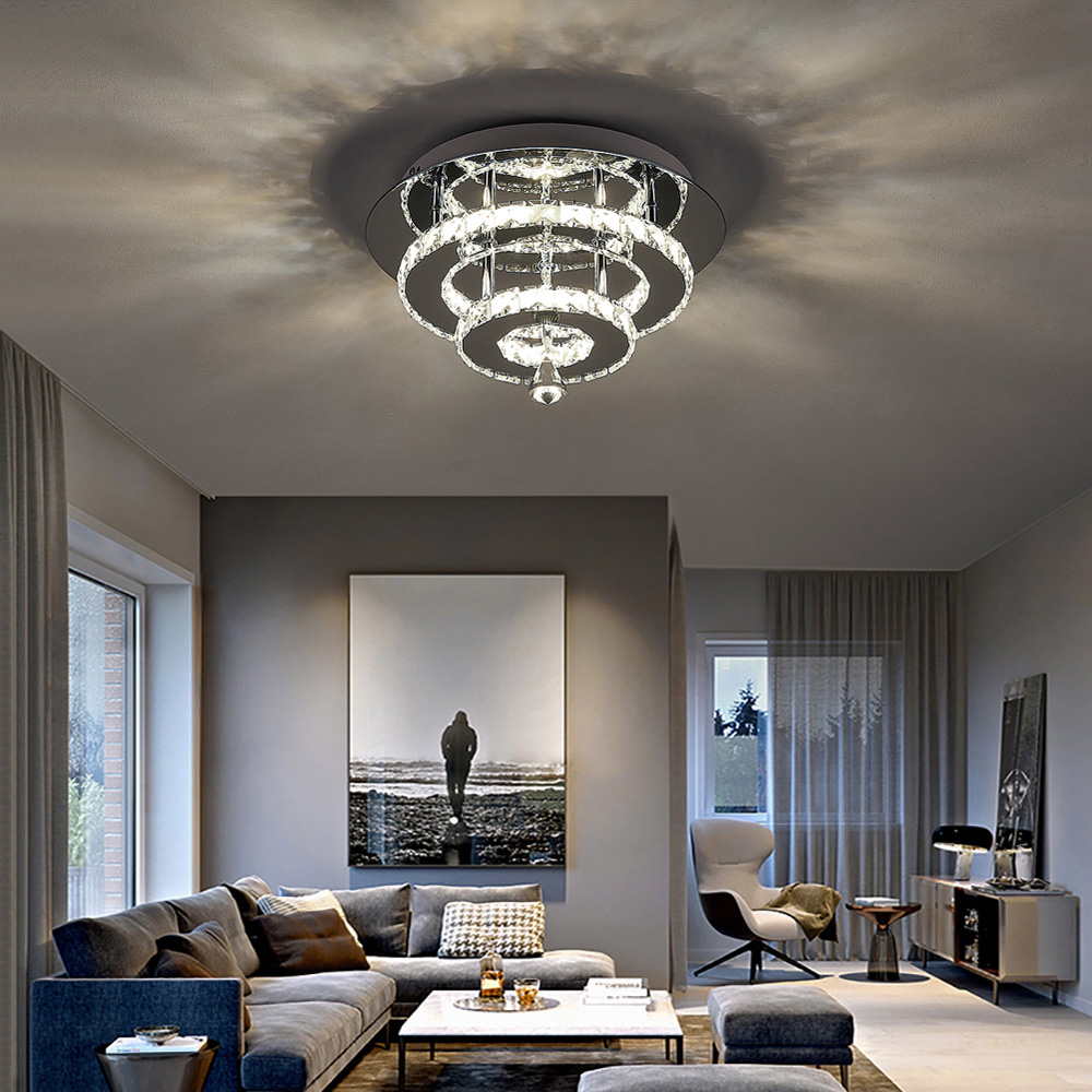 Living and Home 2 Tier Modern Crystal LED Ceiling Light Image 7