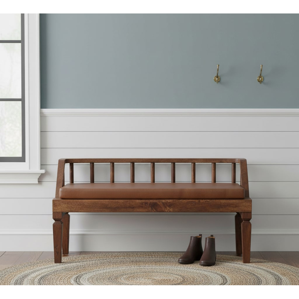 Artisan Furniture Bordeaux Roasted Almond 2 Seater Leather Upholstered Solid Wood Bench Image 7