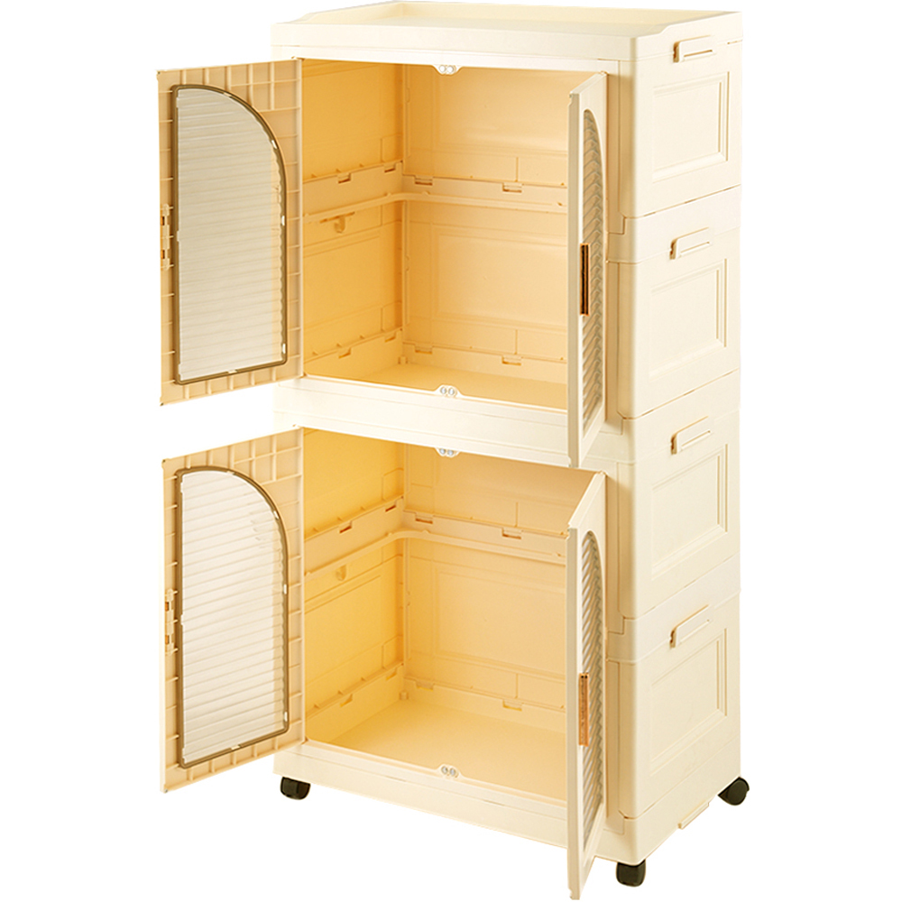 Living and Home 4 Door Cream and White Plastic Foldable Nursery Wardrobe with Wheels Image 3