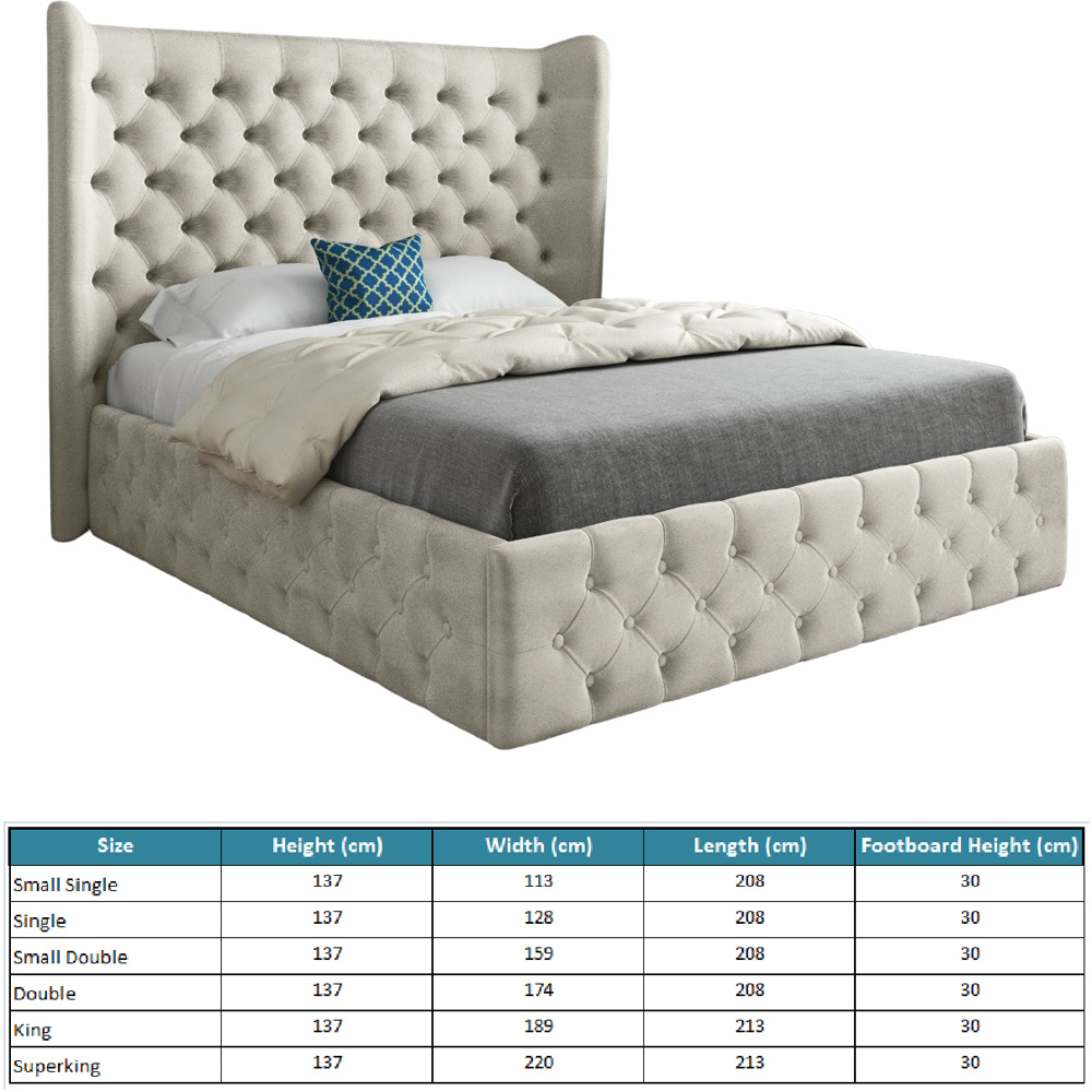 Florence Silver King Size Velvet Upholstered Bed Frame with Wide Winged Chesterfield Headboard Image 6