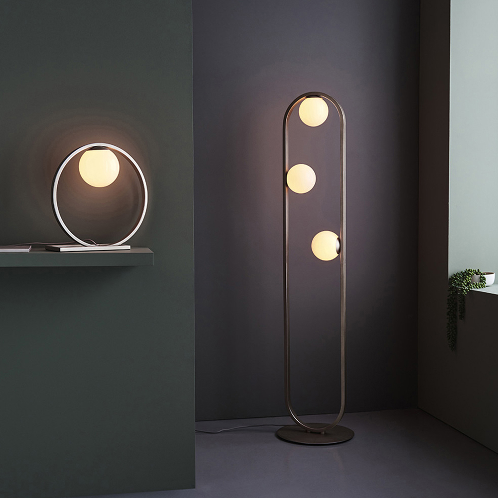 Merano Ravello Gloss Opal Glass Shade Brushed Silver Table Lamp Image 5