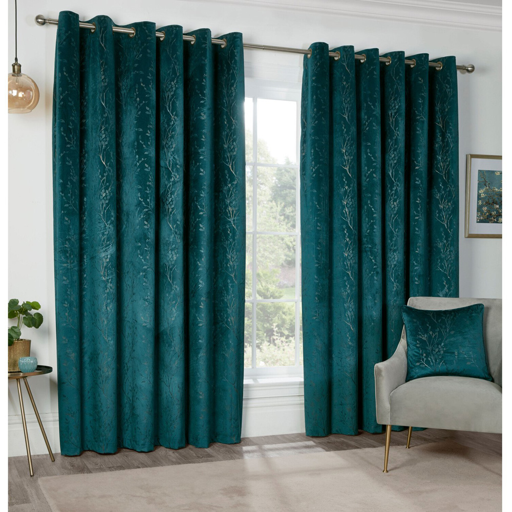 Divante Avery Teal Velvet Eyelet Curtains 229cm Image 5