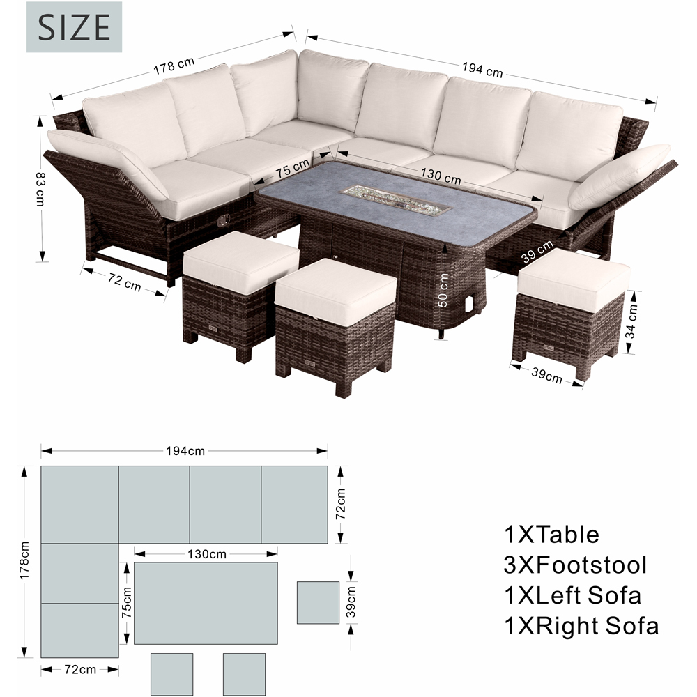 Direct Wicker Brown 8 Seater Rattan Garden Corner Sofa Set with Rising Fire Pit Table and Ottomans Image 8