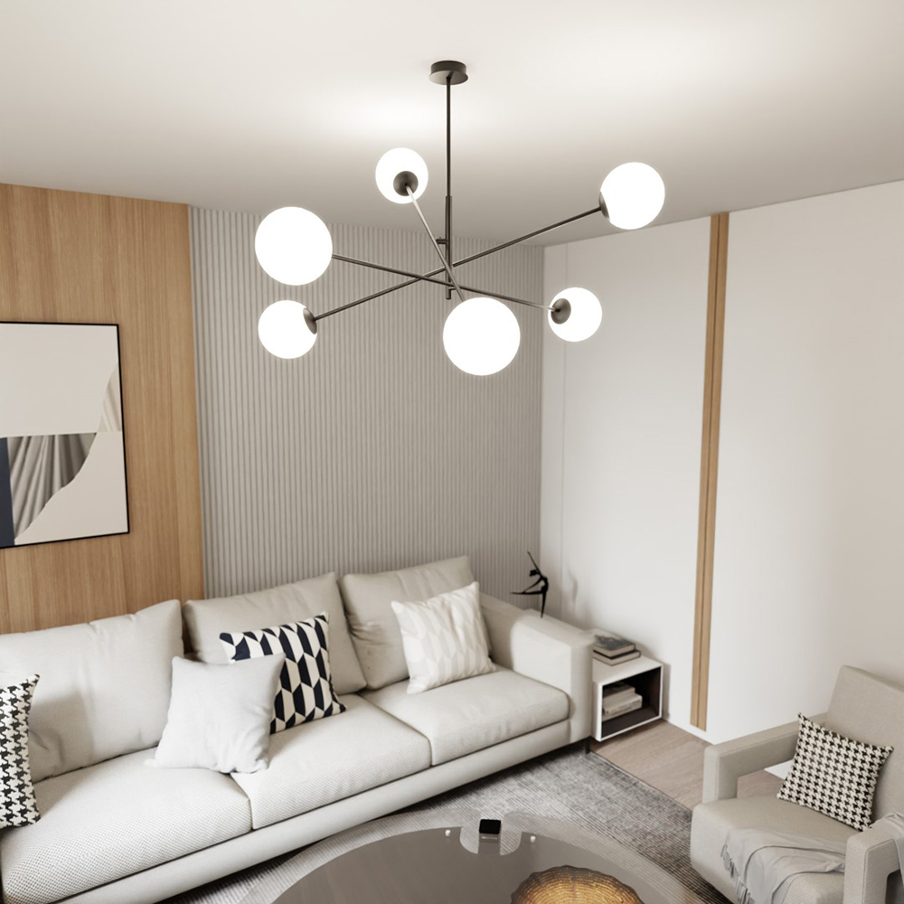 Emibig Linear 6 Light White Shade Black Pendant Lamp Image 3