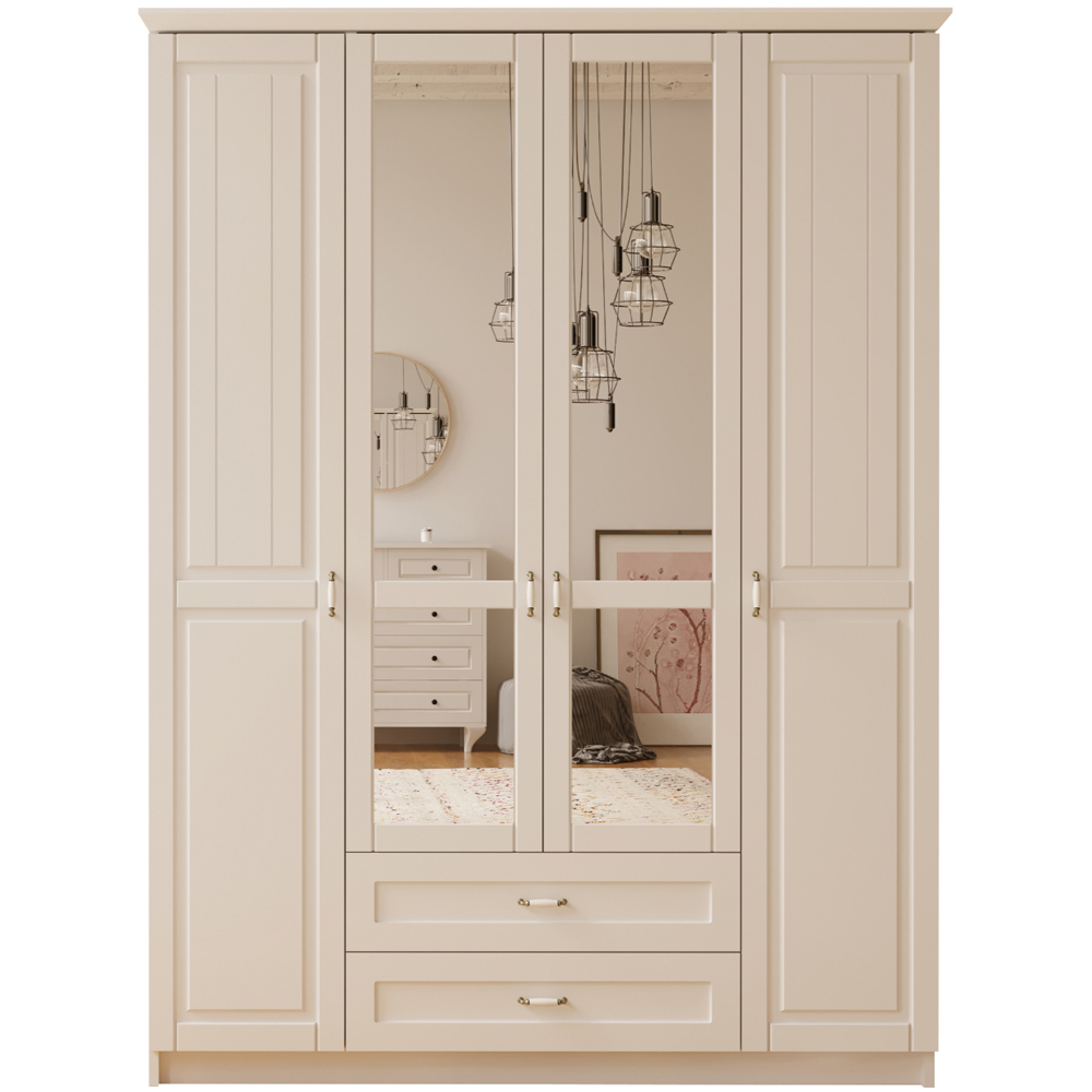 Evu Charlotte 4 Door 2 Drawer White Mirror Wardrobe Image 2