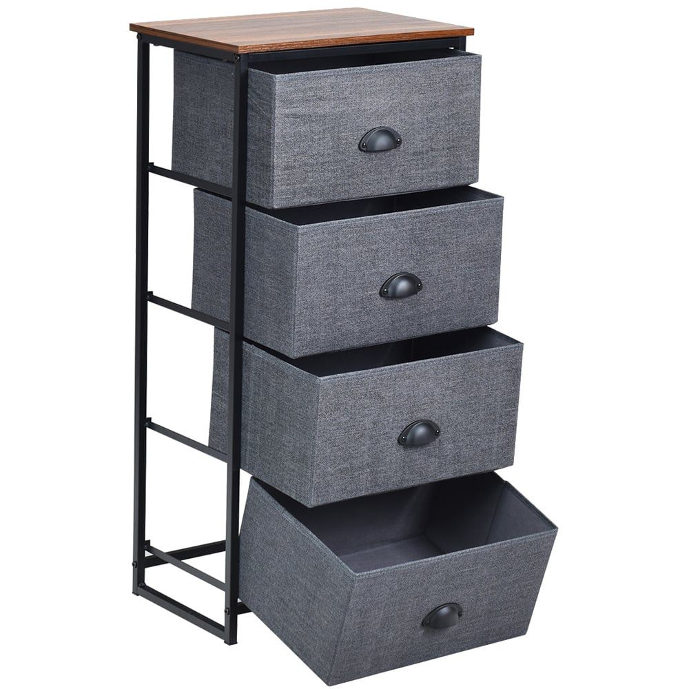 Costway Black 4 Drawer Fabric Nightstand Bedside Storage Cabinet Image 4