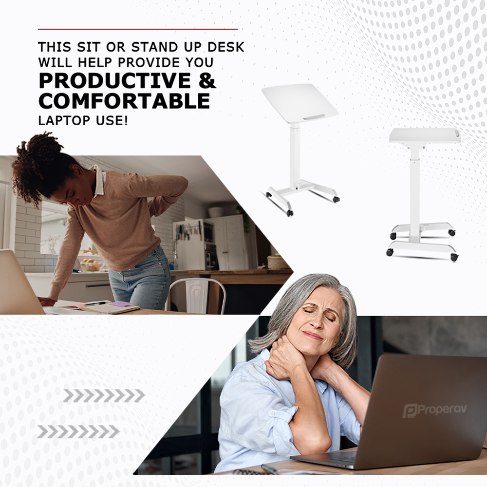 ProperAV Mobile Sit or Stand Variable Height Trolley Workstation White Image 6