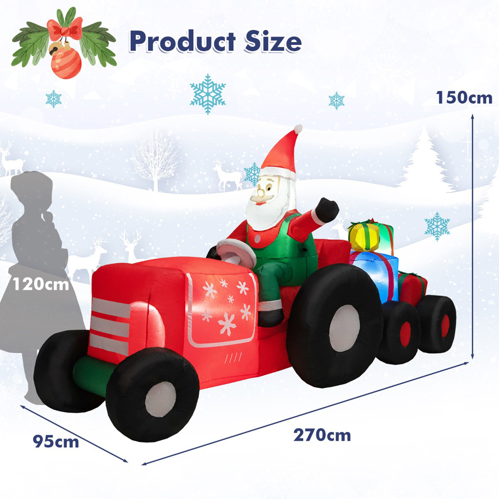 Costway Santa Claus Driving a Tractor with Gifts LED Inflatable Decoration 4.9 x 8.8 x 3.1ft Image 9