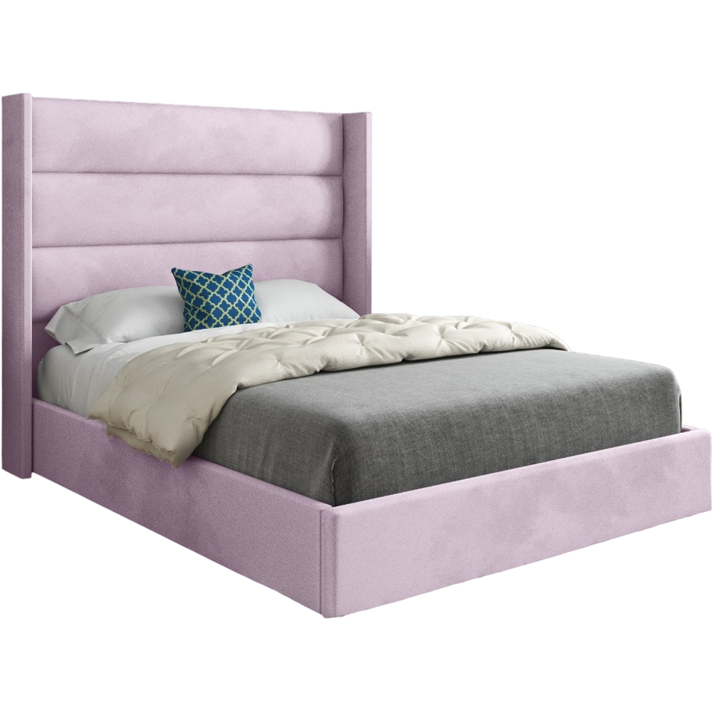 Nuno Pink Small Double Velvet Upholstered Bed Frame with Straight Winged Headboard Image 2