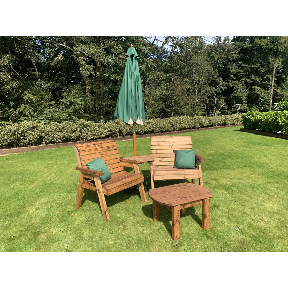 Charles Taylor Grand Angled Companion Seat with Coffee Table and Green Cushions Image 3