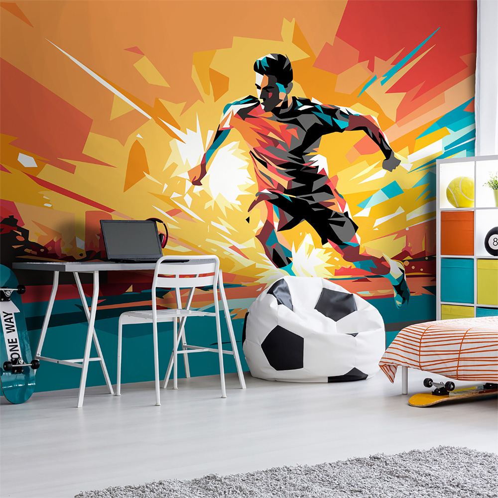 Origin Murals Football Player Abstract Landscape Orange Wall Mural Image 1