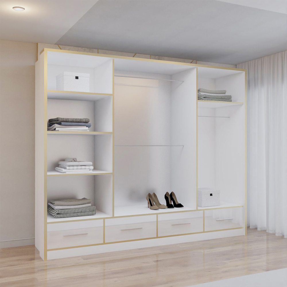 Sliding Wardrobes 4U 2 Sliding Door White Modern Wide High Gloss Mirrored Wardrobe Image 4