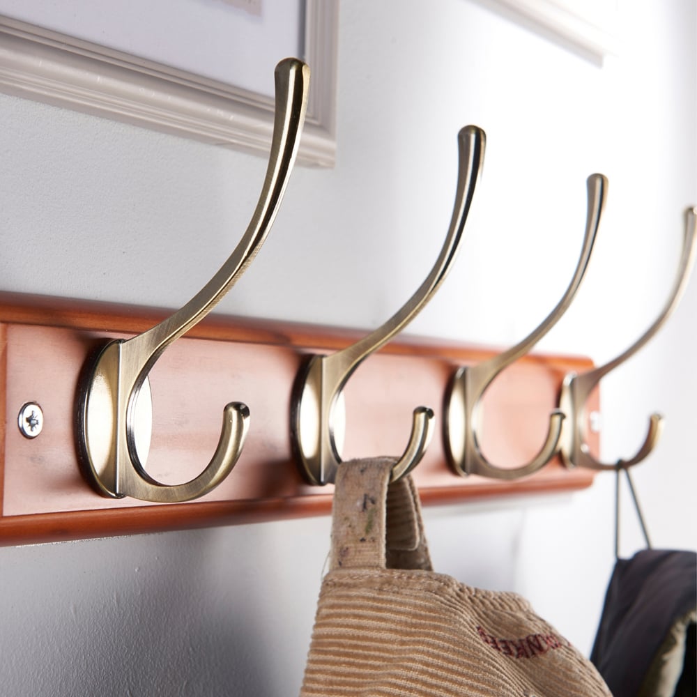 Headbourne Oak and Antique Brass Victorian 4 Hook Coat Rail Image 2