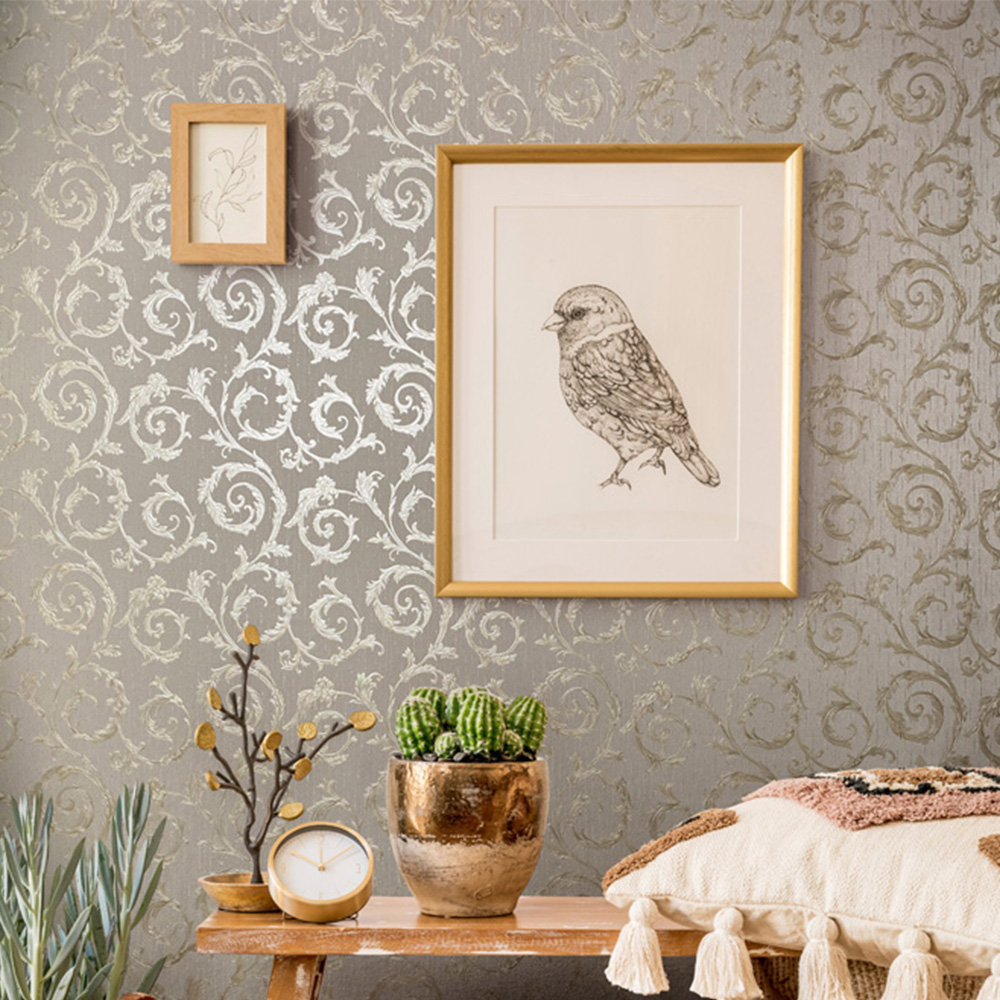 Galerie Industrial Effects Damask Grey and Gold Wallpaper Image 4