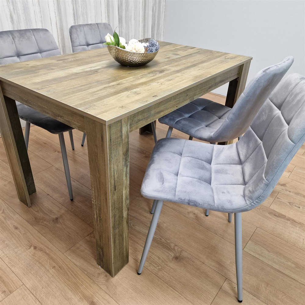 Portland 4 Seater Dining Set Rustic Effect and Grey Velvet Image 2