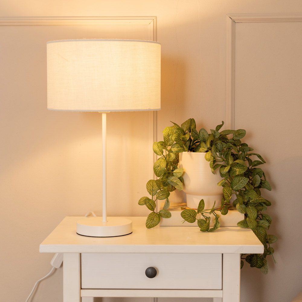 ValueLights Charlie White Drum Shade White Single Stem LED Table Lamp Image 2