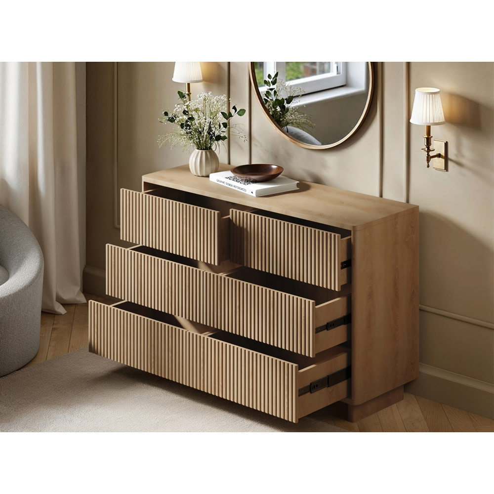 SOLACE+CO Velmor 6 Drawer Oak Ribbed Chest of Drawers Image 6