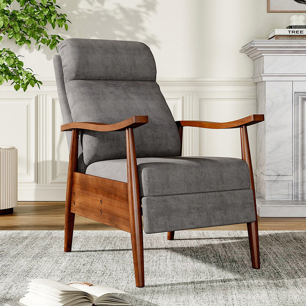 Living and Home Grey Manual Recliner Armchair with Adjustable Footrest Image 3