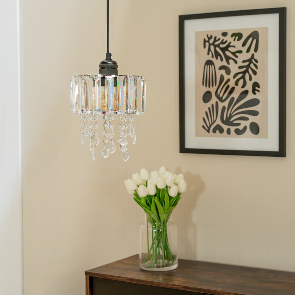 ValueLights Mabel Chrome Droplet Ceiling Drum Shade Image 2