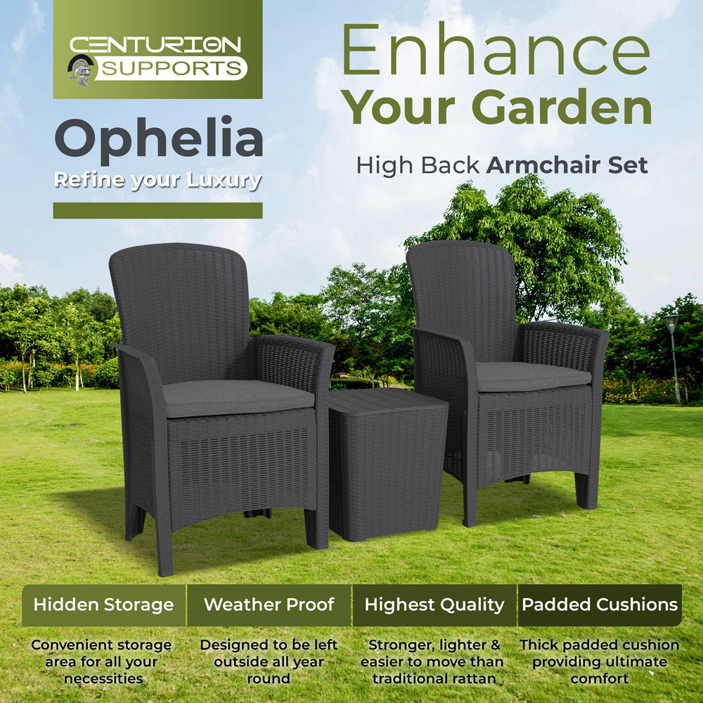 Centurion Supports Ophelia 2 Seater Grey Rattan Armchair Set with Side Table Image 3