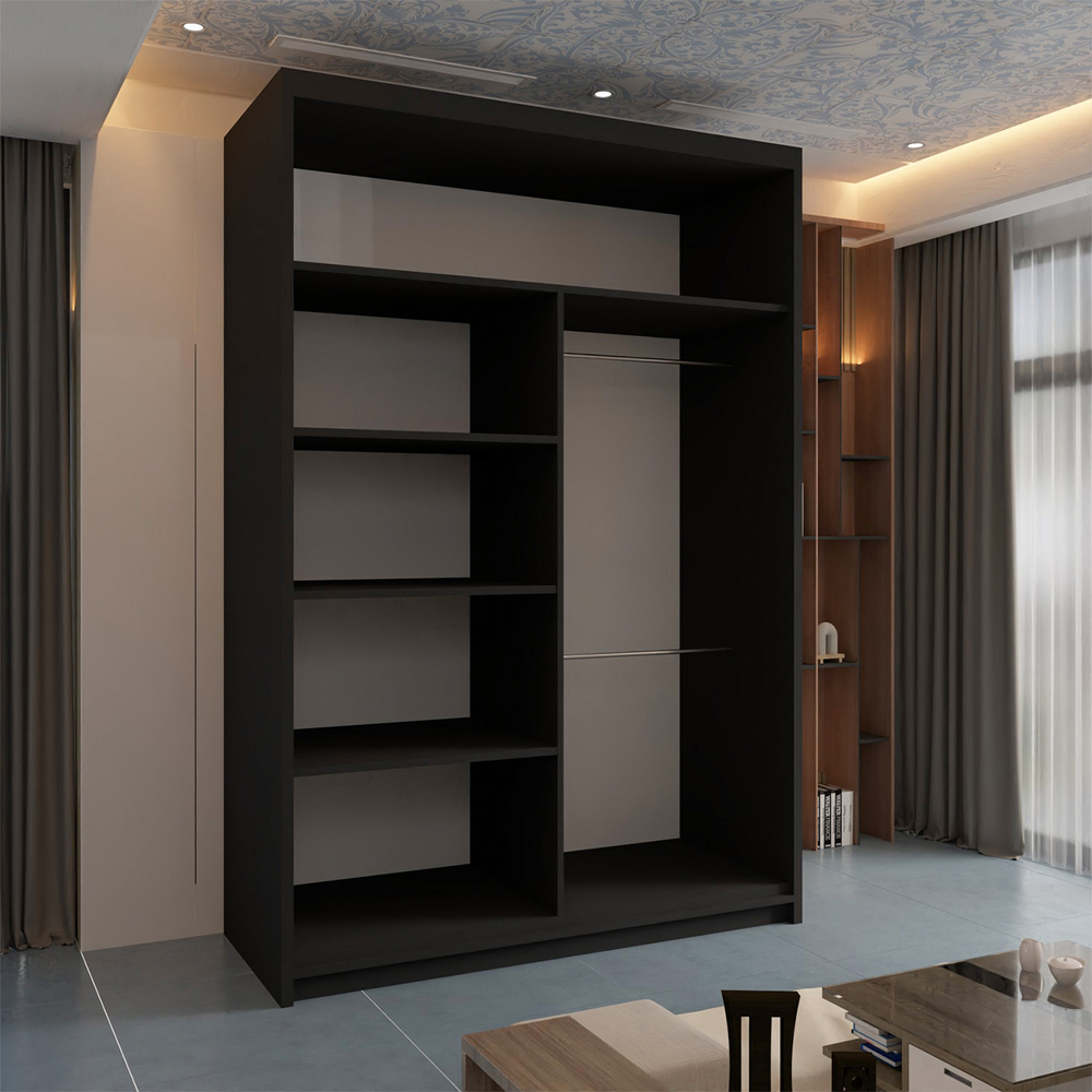 Sliding Wardrobes 4U Batumi 2 Door Black Small Curved Mirrored Wardrobe 120cm Image 3