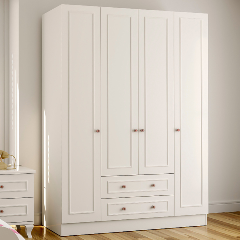 Evu GISELLE 4 Doors 2 Drawers White Wardrobe Image 1