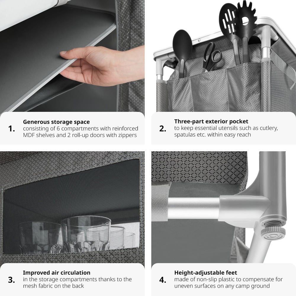 tectake 6 Compartments Grey Foldable Camping Kitchen Image 5