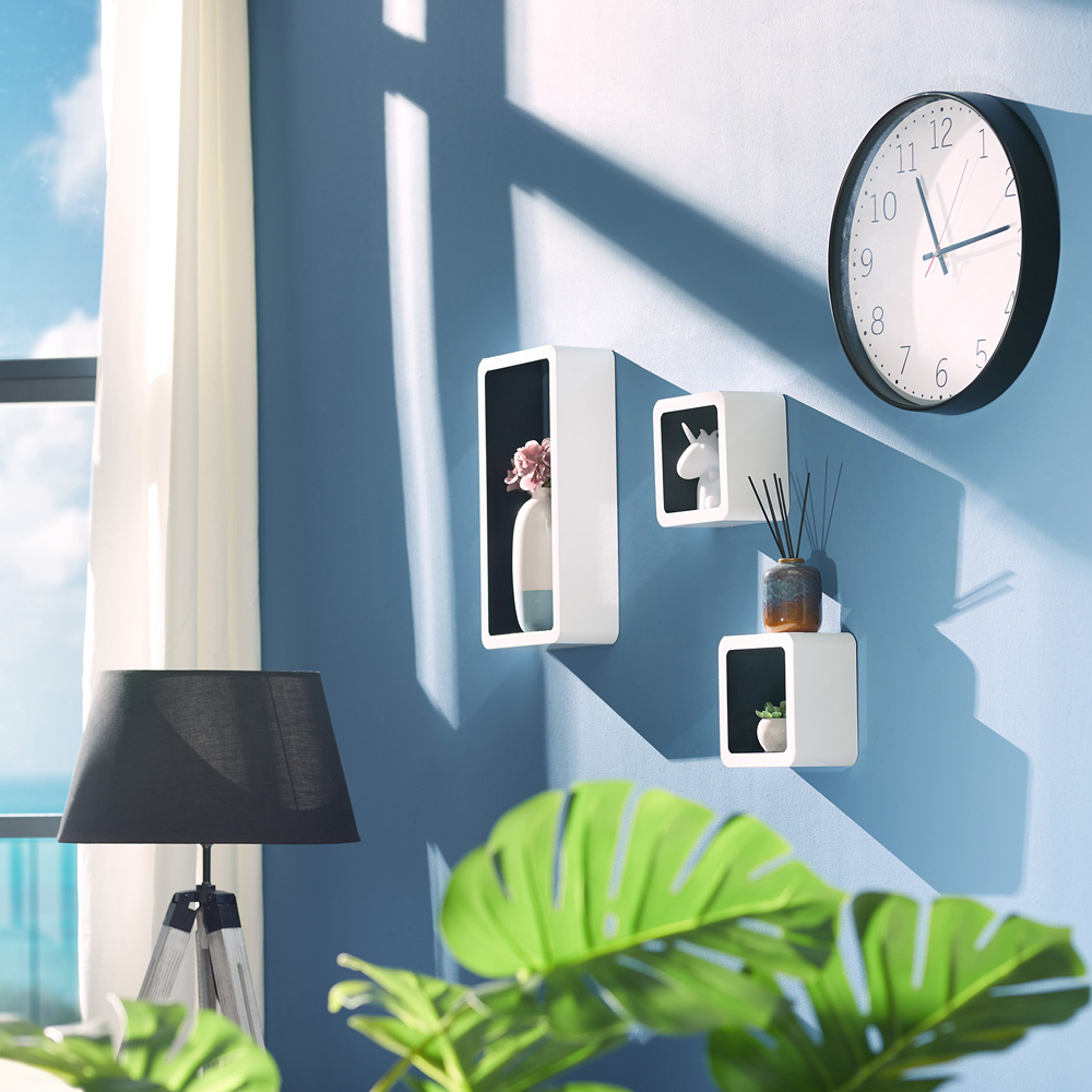 tectake Lotta 3 Piece Retro Cube Black and White Floating Shelves Set Image 2