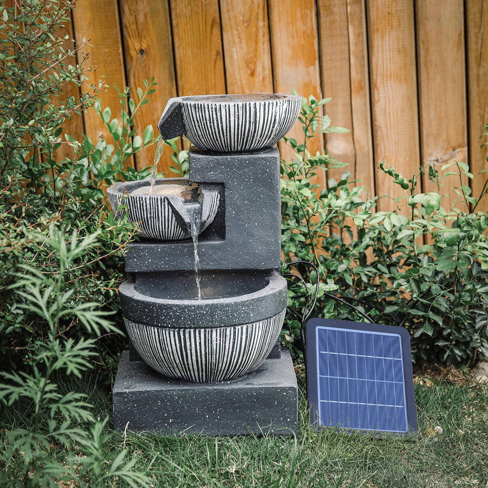 Living and Home Solar Powered 3-Tier Dark Grey Rockery Fountain Image 7