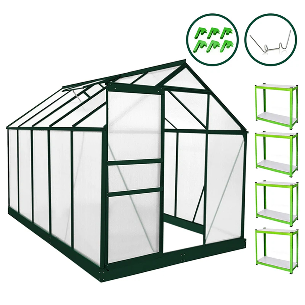 MonsterShop Green 6 x 10ft Greenhouse with Base and Racking Image 7