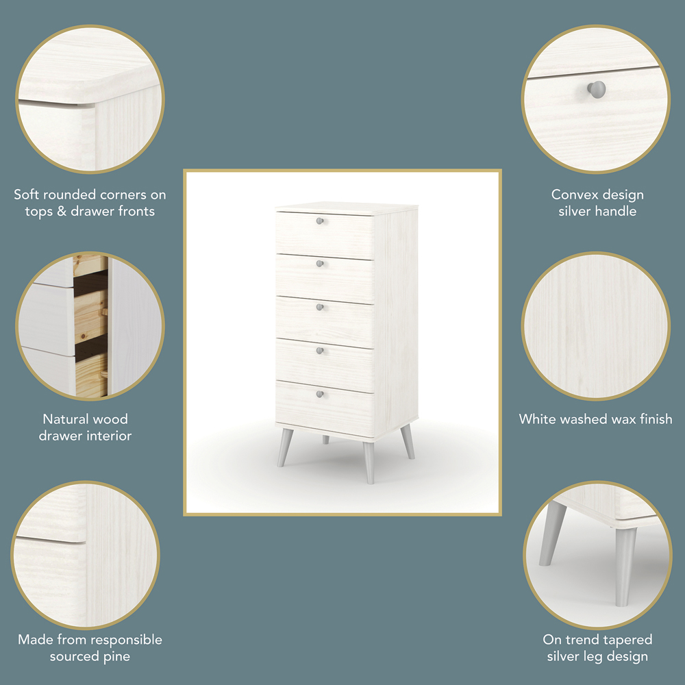 Core Products Augusta Curve 5 Drawer Narrow Chest of Drawers Image 6