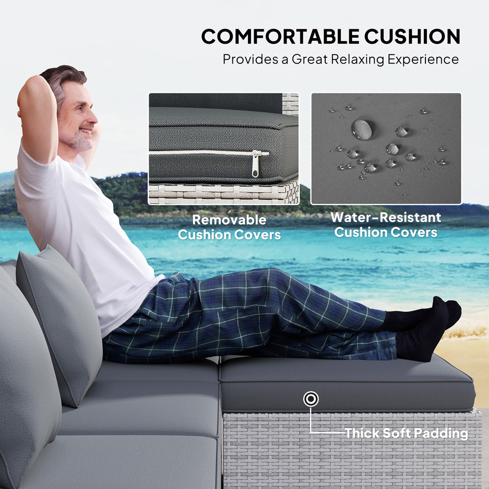 Outsunny 5 Seater Mixed Grey Rattan Corner Sofa Set Image 6