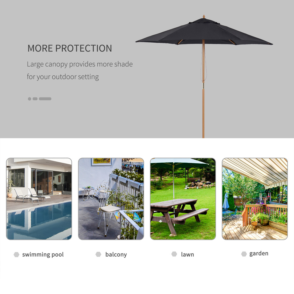 Outsunny Black Wooden Umbrella Parasol 2.5m Image 6