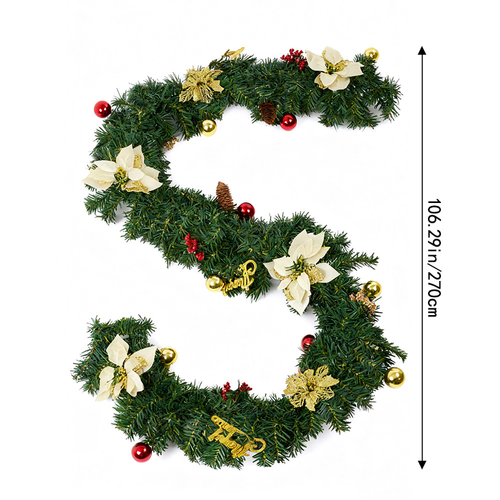 Living and Home Christmas Garland with Pinecones Red Berries and Gold Ornament 270cm Image 8