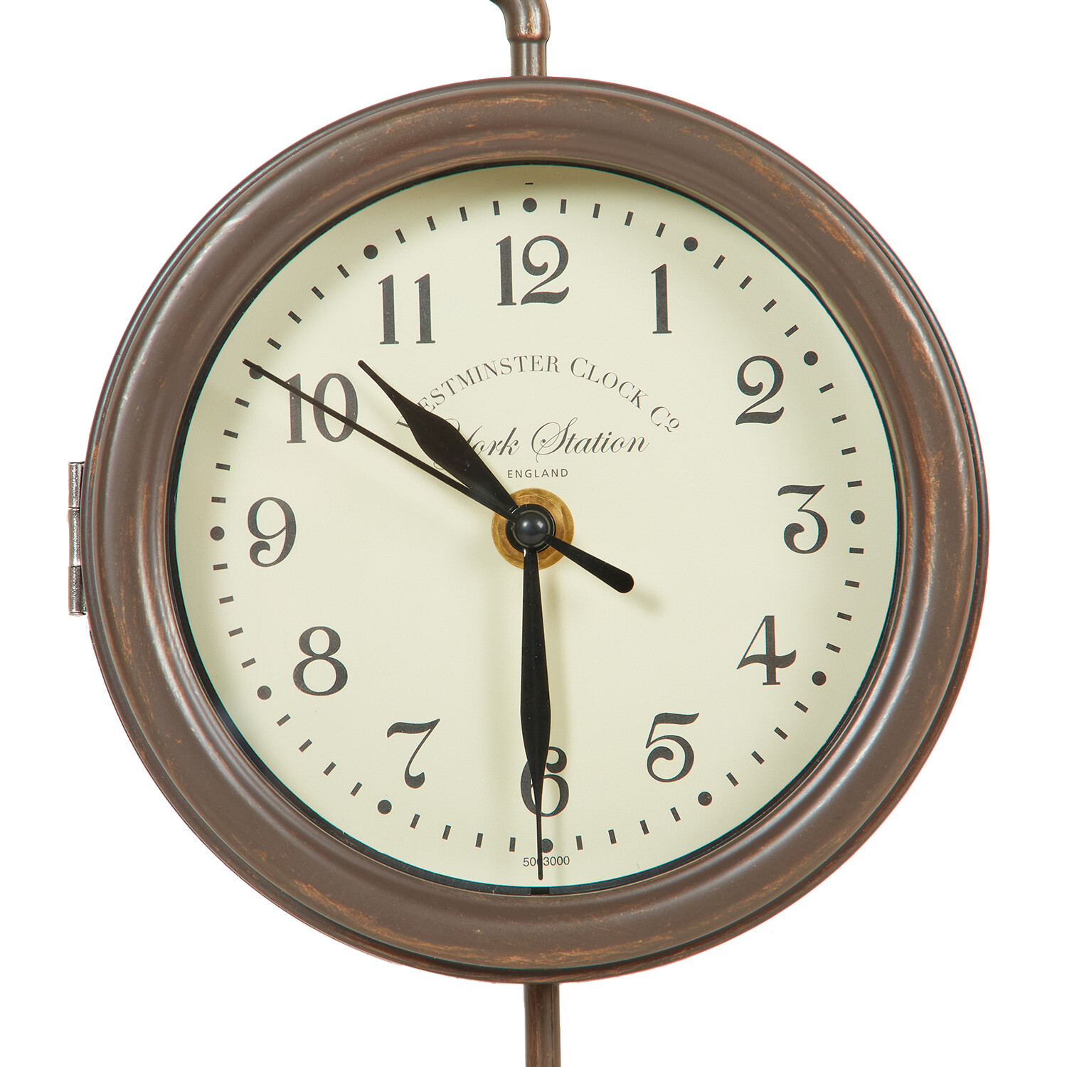 Outside In Vintage Double Sided Station Clock and Thermometer - Brown Image 3