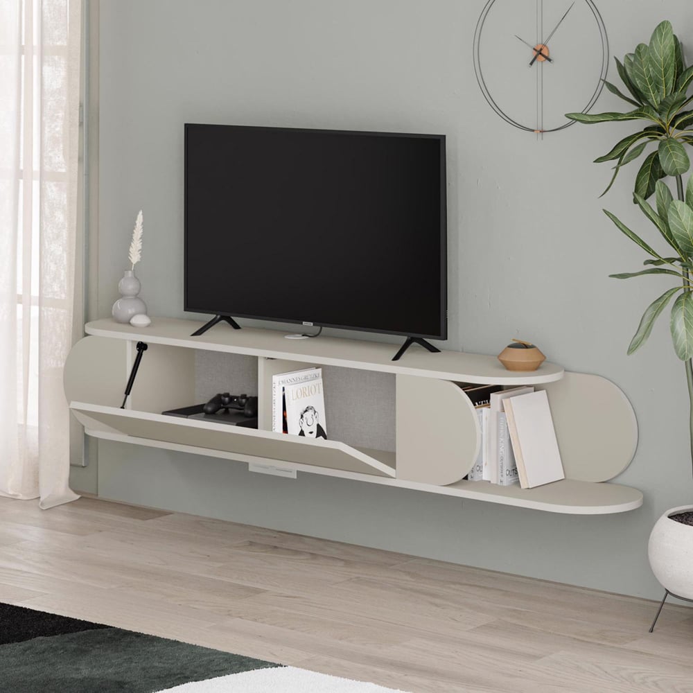 FWStyle Tone Single Door 2 Shelf Sandstone Wall Mounted TV Unit Image 3