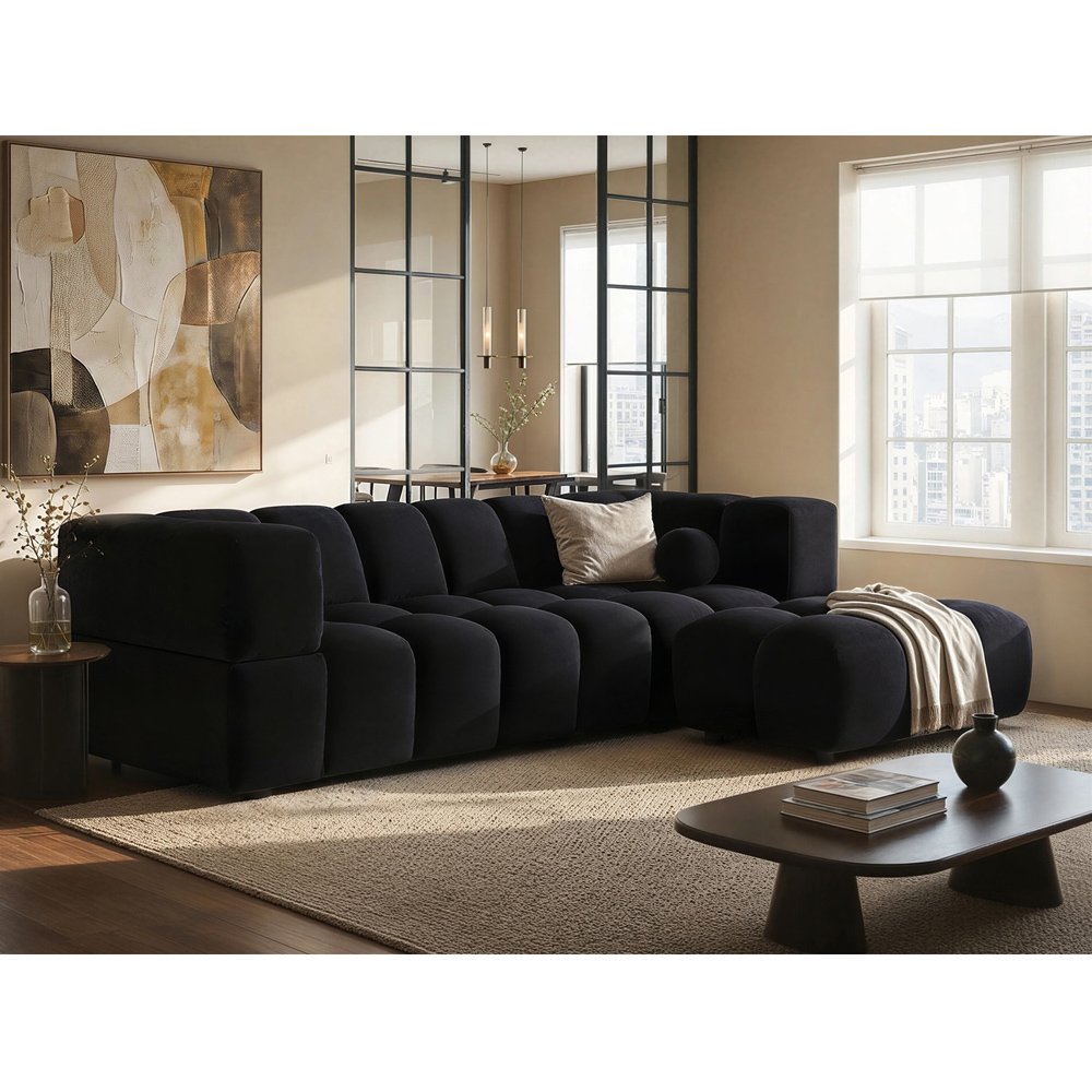 SOLACE+CO Jenson Black 4 Seater Sofa with Footstool Image 3