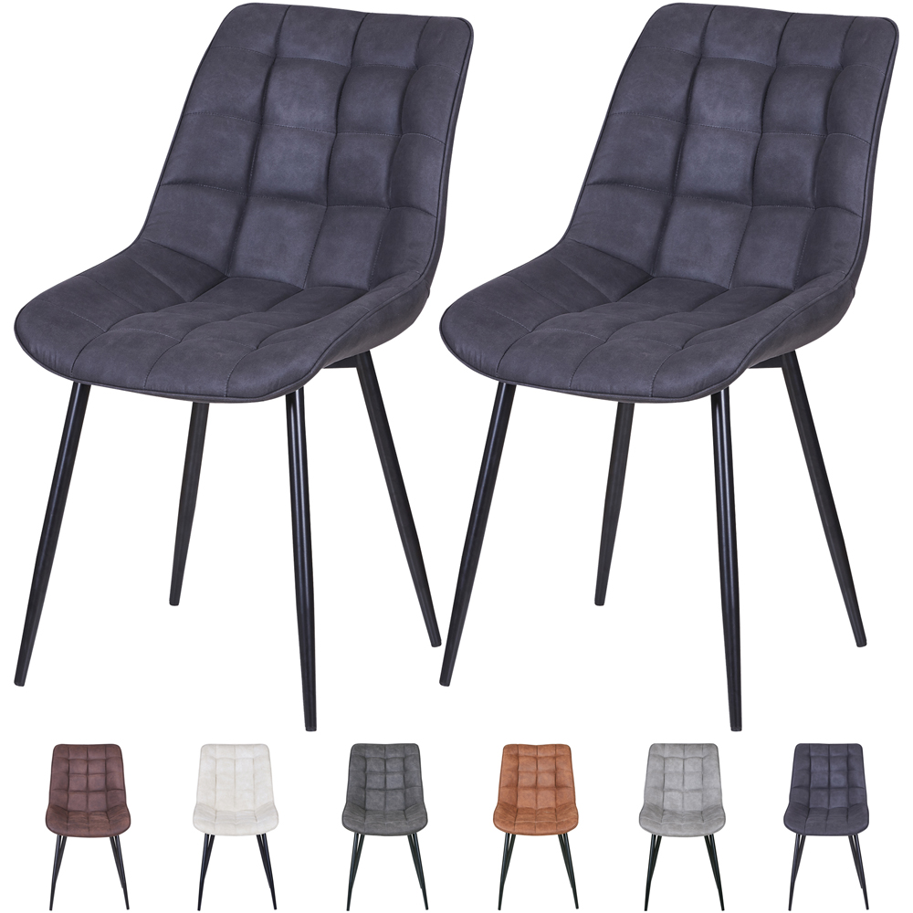 Alba Set of 2 Slate Grey Suede Effect Plush Padded Dining Chairs Image 7