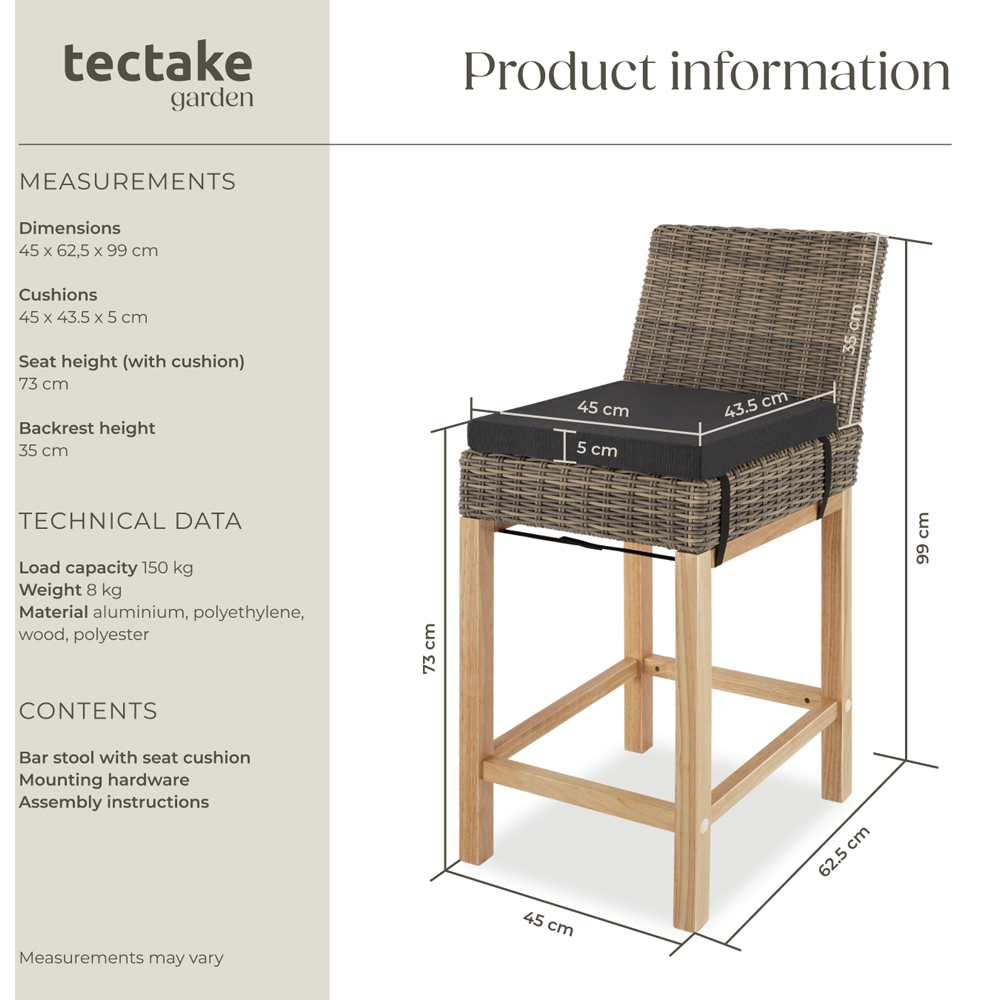 tectake Latina Nature Polyrattan and Aluminium Frame Bar Stool Image 9