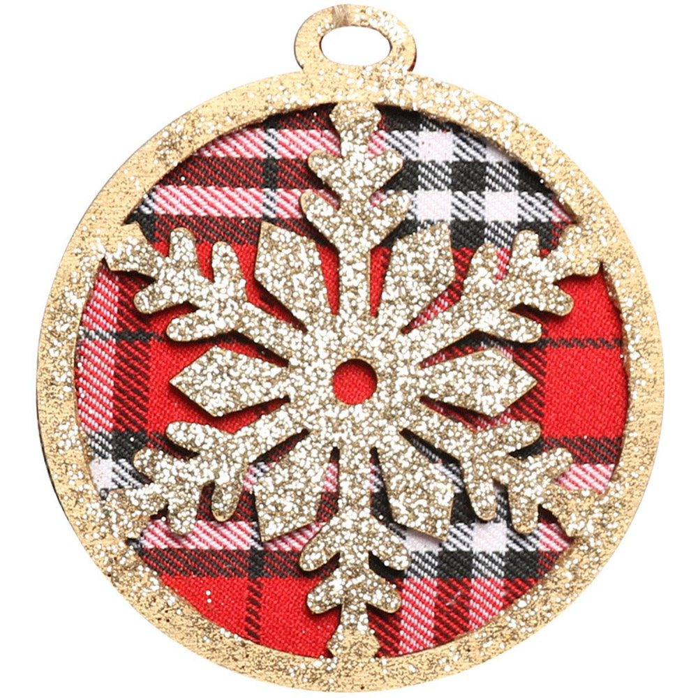 Single Gold Tartan Snowflake Hanging Ornament in Assorted styles Image 4