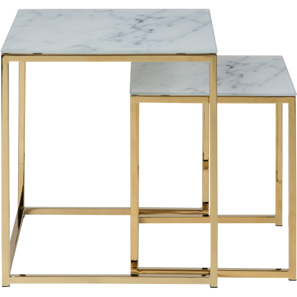 Florence Alisma White Marble Glass Top Nest of Tables Set of 2 Image 2
